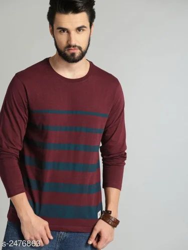 Printed Cotton Non-Bio Wash Fabric Mens Round Neck Full Sleeve T Shirt