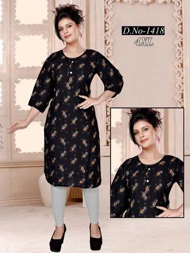 Rayon Ladies Printed Kurtis, Size: Medium