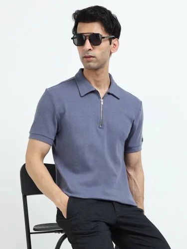 M2306 Polo Neck Blueish Grey Mens T Shirt