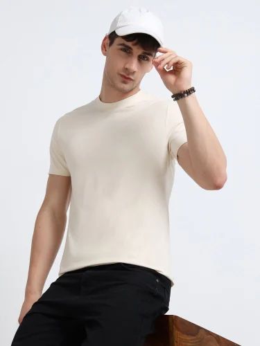 M2307 Round Neck Mens Beige T Shirt