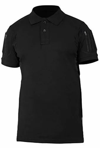 Cotton Lycra Black Half Sleeve Tactical Polo T-Shirt