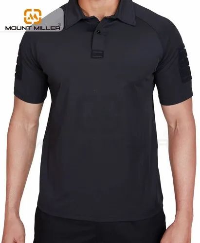 Nylon Lycra Men Plain Black Active Wear HPS Lazor Polo T-Shirt