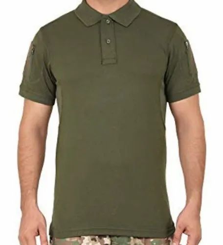 Plain Cotton Lycra Olive Green Half Sleeve Tactical Polo T-Shirt