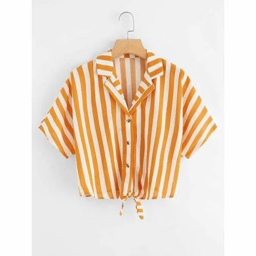 Alpha Linen Girls Crop Shirt, Size: S-XXL