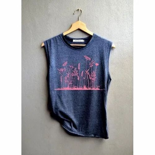 Sleeveless Round Ladies Polyester Cotton Jersey T Shirt, 160G, Size: S-XXL