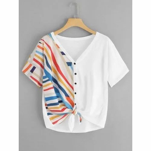 Alpha Strips Ladies Waist Tee Knotted Shirt, Size: S-XXL
