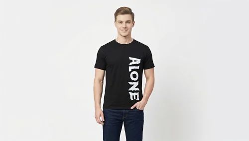 Black Men Cotton Logo Printed T Shirts