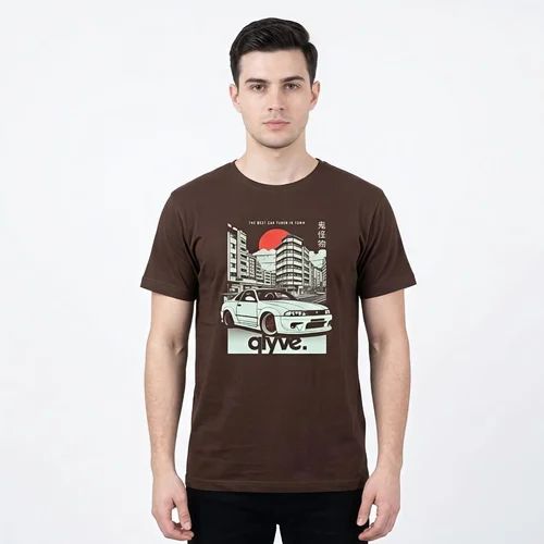 Brown Men Cotton Printed T Shirt