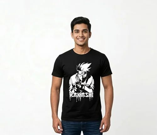 Black Men Cotton Kakashi Printed T Shirt