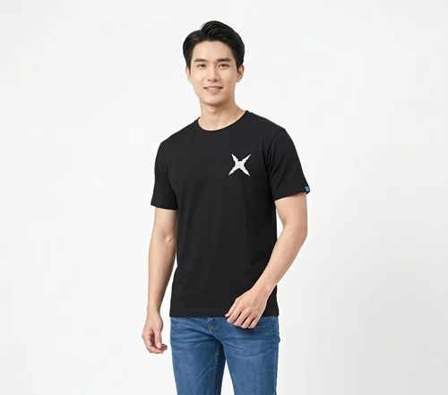 Black Men Cotton Plain T Shirt