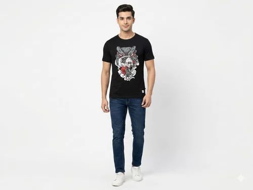 Black Men Cotton Animal Printed T Shirt
