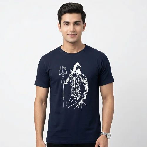 Blue Men Cotton Printed T Shirt