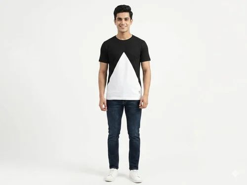 Black And White Men Cotton T Shirt