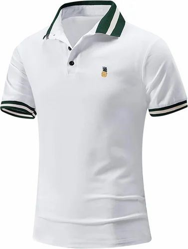 White Cotton Collard Men T Shirt