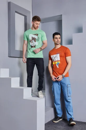 Cotton Printed Men T Shirts, Round Neck