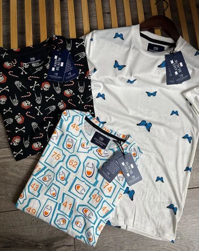 Printed Mens Cotton T Shirt, Round Neck