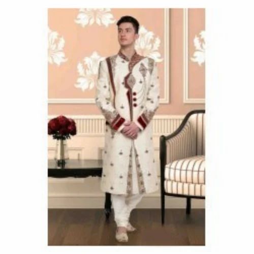 White Embroidered Wedding Sherwani