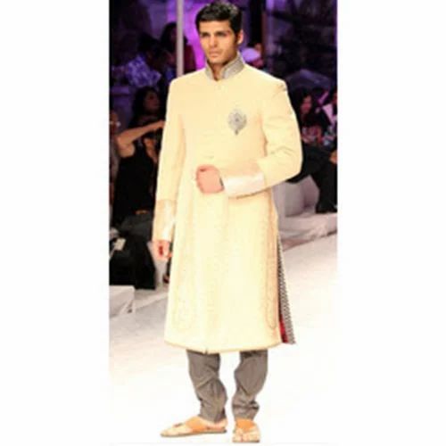 White Ethnic Wedding Sherwani, Pattern: Embroidered