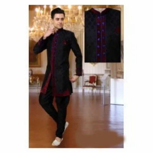 Golden Wedding Wear Black Sherwani
