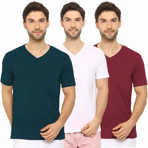 Half Sleeve Men V-Neck T-Shirts, Size: S-XL