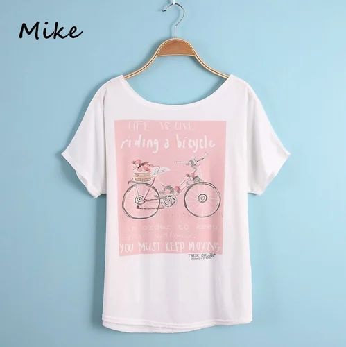 White Half Sleeve Ladies Printed T Shirt