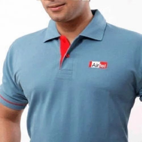 Blue Hand Embroidery Customizable Embroidered Polo Logo T-Shirt