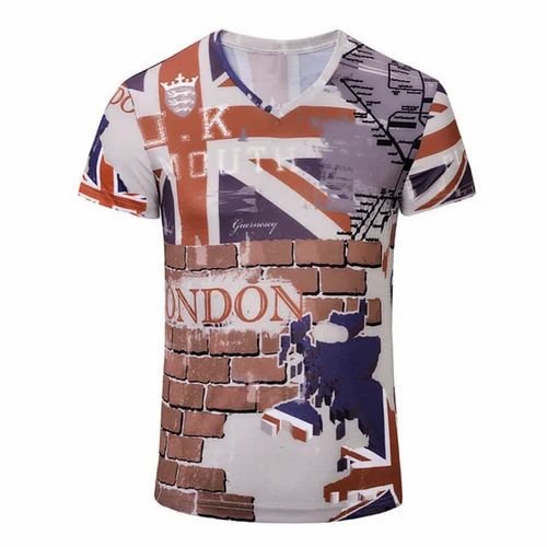 Half Sleeve Casual Wear Men V Neck Digital Printed T-Shirt
