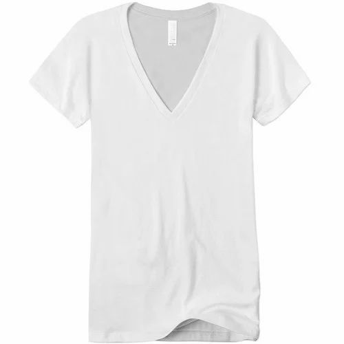 White Cotton Men Plain V Neck T-Shirt
