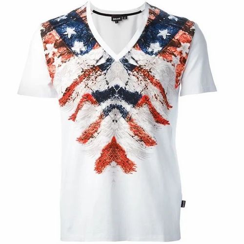 Cotton Casual Wear Men Half Sleeve V Neck T-Shirt