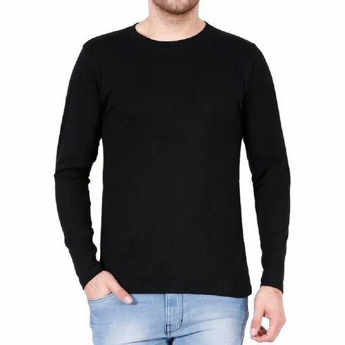 Plain 100% Combed Cotton Mens Full Sleeve Round Neck T Shirt