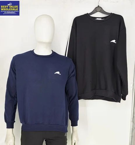 Plain Round Neck Fleece Full Sleeve T-Shirt For Mens