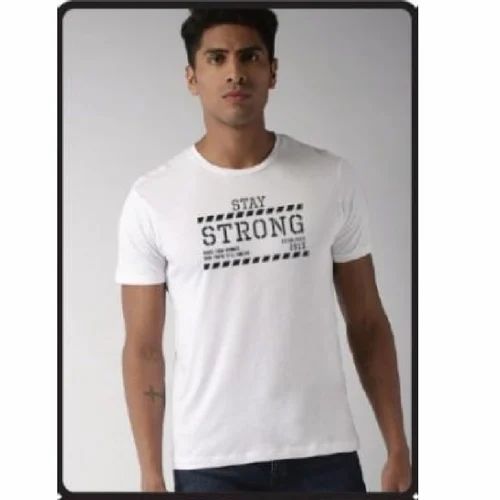 Cotton Mens Basic Printed T-Shirt, Round Neck