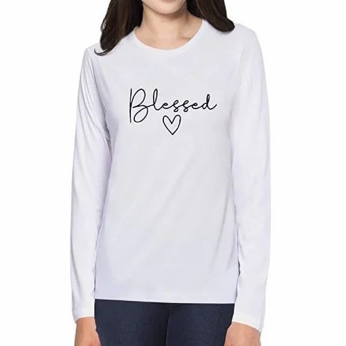Cotton Sparkk Printed Women Full Sleeve T Shirts, Round Neck