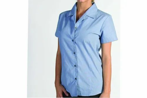 Blue Plain Women Business Shirt