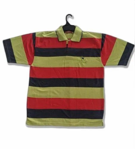 Cotton Men Polo Striped T Shirt