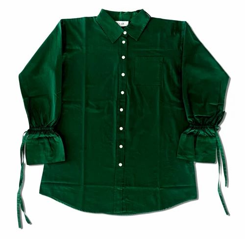 Plain Organic Cotton Poplin Over sized Tie Cuff Ladies Shirt, Casual