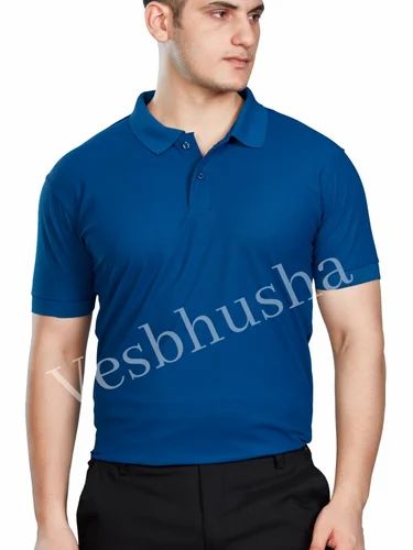 Men Poly Cotton T Shirt, Plain collar