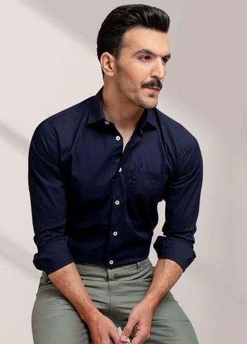 Plain Satin Cotton Shirt, Formal, Full Sleeves