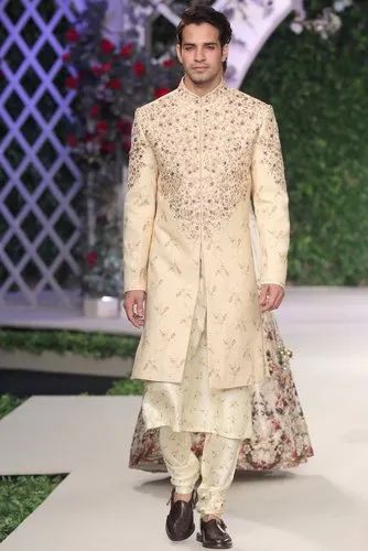 White Embroidered Sherwanis ., Silk