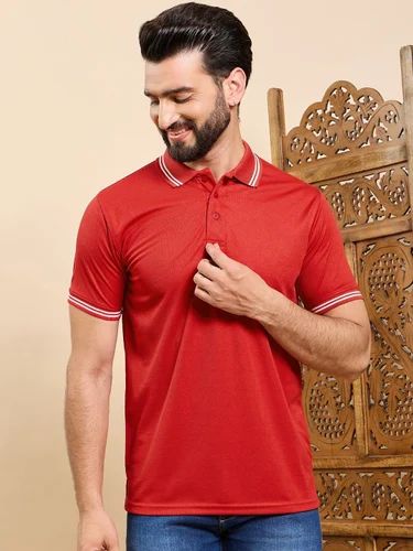 Lycra Plain Men's Polo Collar Slim Fit T-shirt