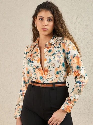 Printed Women Silk Fabric Shirt, Formal