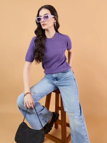 Half Sleeve Casual Wear Ladies Knitted T Shirts, Size: Medium