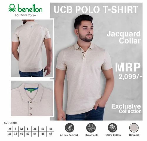 Plain UCB Jaquard Colar Cotton T Shirt, Polo Neck