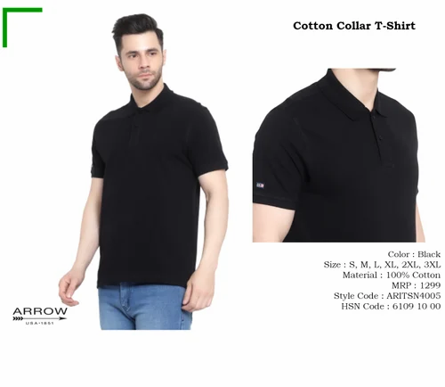 Plain ARROW COTTON COLLAR T SHIRT, Polo Neck