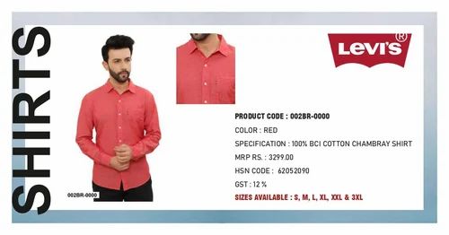 Plain Levis Full Sleeves Cotton Shirt