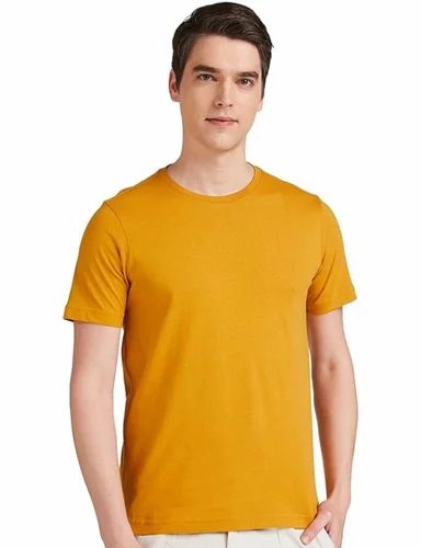 Mustard Round Neck Promotional T Shirt, Plain, Half Sleeves