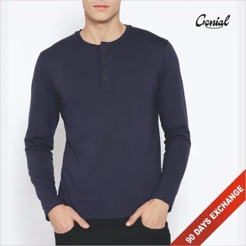 Plain Cotton Full Sleeve Henley Neck T-Shirt