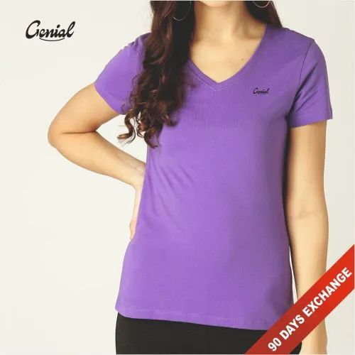Half Sleeve V Neck Cotton T-Shirt For Women (160 Gsm)