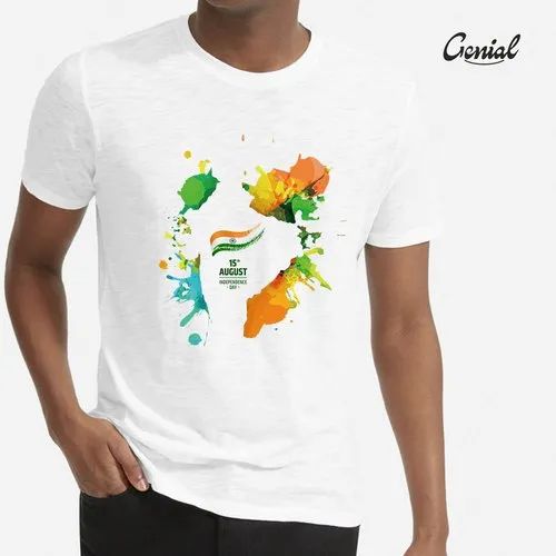 White Indian Flag Printed Polyester T Shirt, For Festival,Event