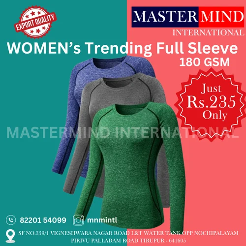 Casual Wear women's long sleeve cotton crew neck t shirts, Size: Large